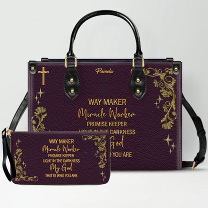 Personalized Leather Handbag & Long Wallet Set – Custom Name & Bible Verse | Elegant Christian Gift for Women