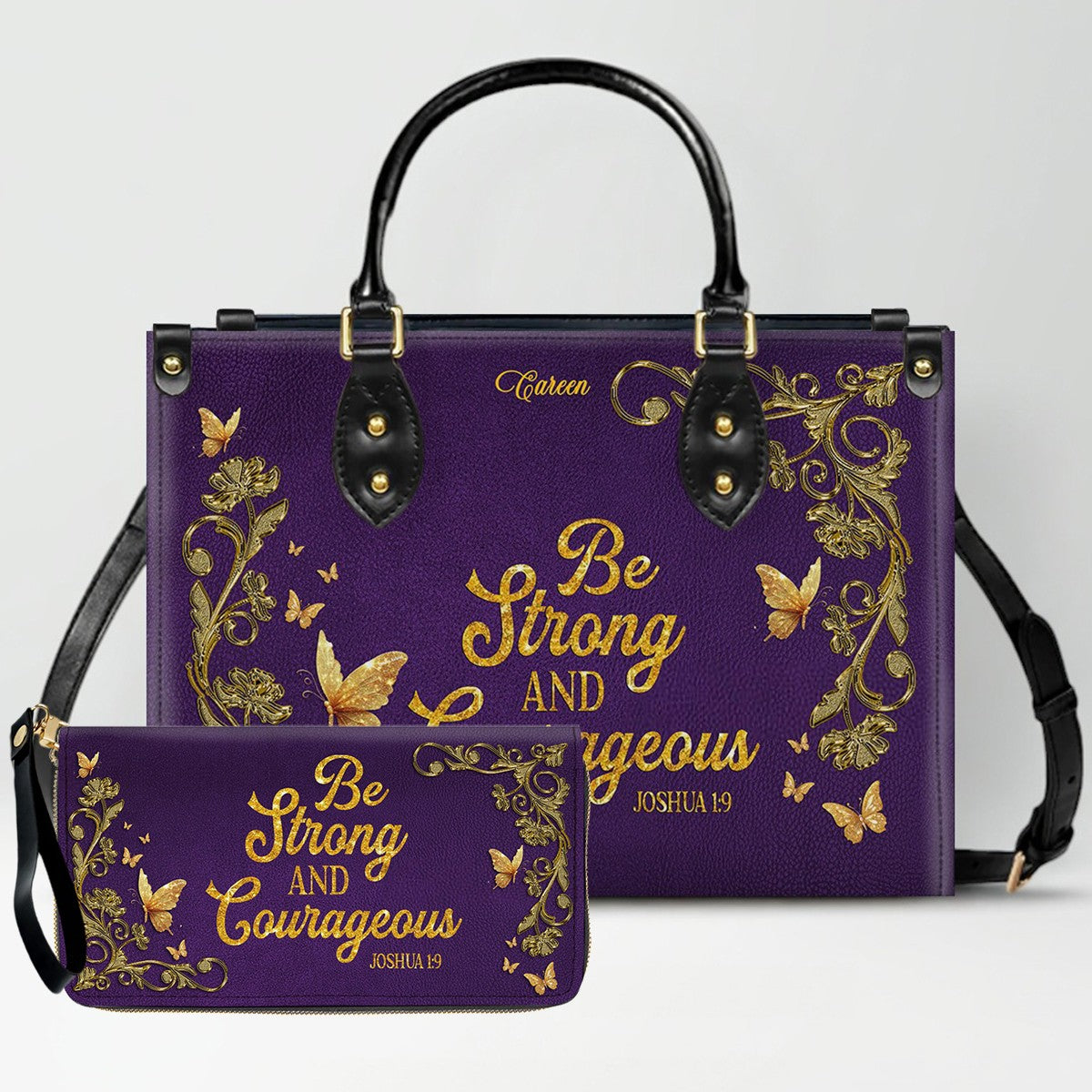 Personalized Leather Handbag with Custom Name & Bible Verse - Personalized Christian Leather Handbag & Wallet Set | CHRISTIANARTBAG™ CAB01012626