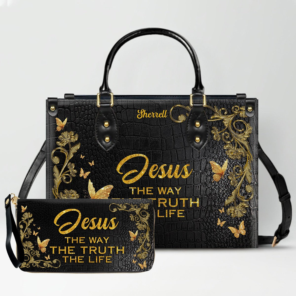 Personalized Leather Handbag with Custom Name & Bible Verse - Personalized Christian Leather Handbag & Wallet Set | CHRISTIANARTBAG™