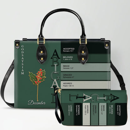 Uncover the sacred meaning of your name - Custom Name & Month Flower - Personalized Leather Handbag - CHRISTIANARTBAG 01181125