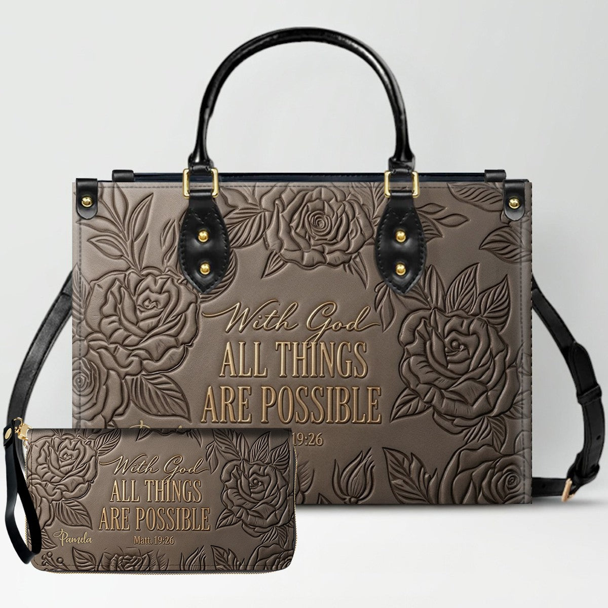 Personalized Leather Handbag with Bible Verse "With God All Things Are Possible" | CHRISTIANARTBAG 01073026