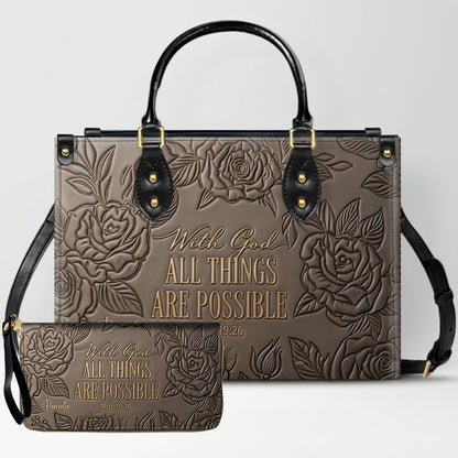 Personalized Leather Handbag with Bible Verse "With God All Things Are Possible" | CHRISTIANARTBAG 01073026