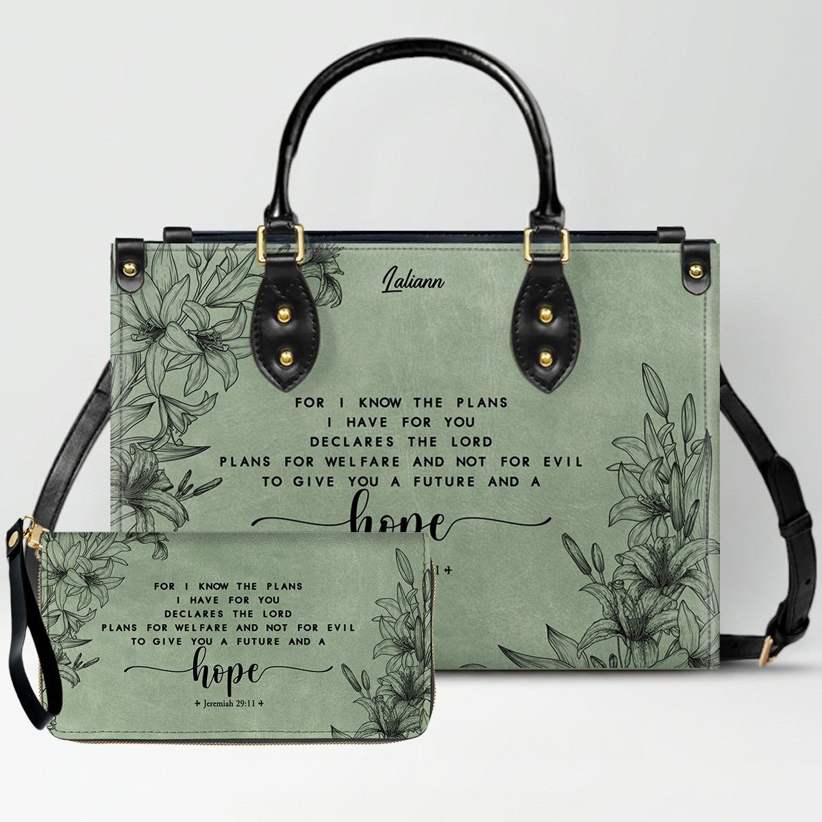 Personalized Leather Handbag & Wallet Set for Women – Custom Name & Bible Verse – Christian Gift | CHRISTIANARTBAG