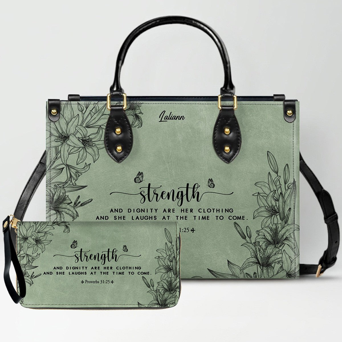 Personalized Leather Handbag & Wallet Set for Women – Custom Name & Bible Verse – Christian Gift | CHRISTIANARTBAG