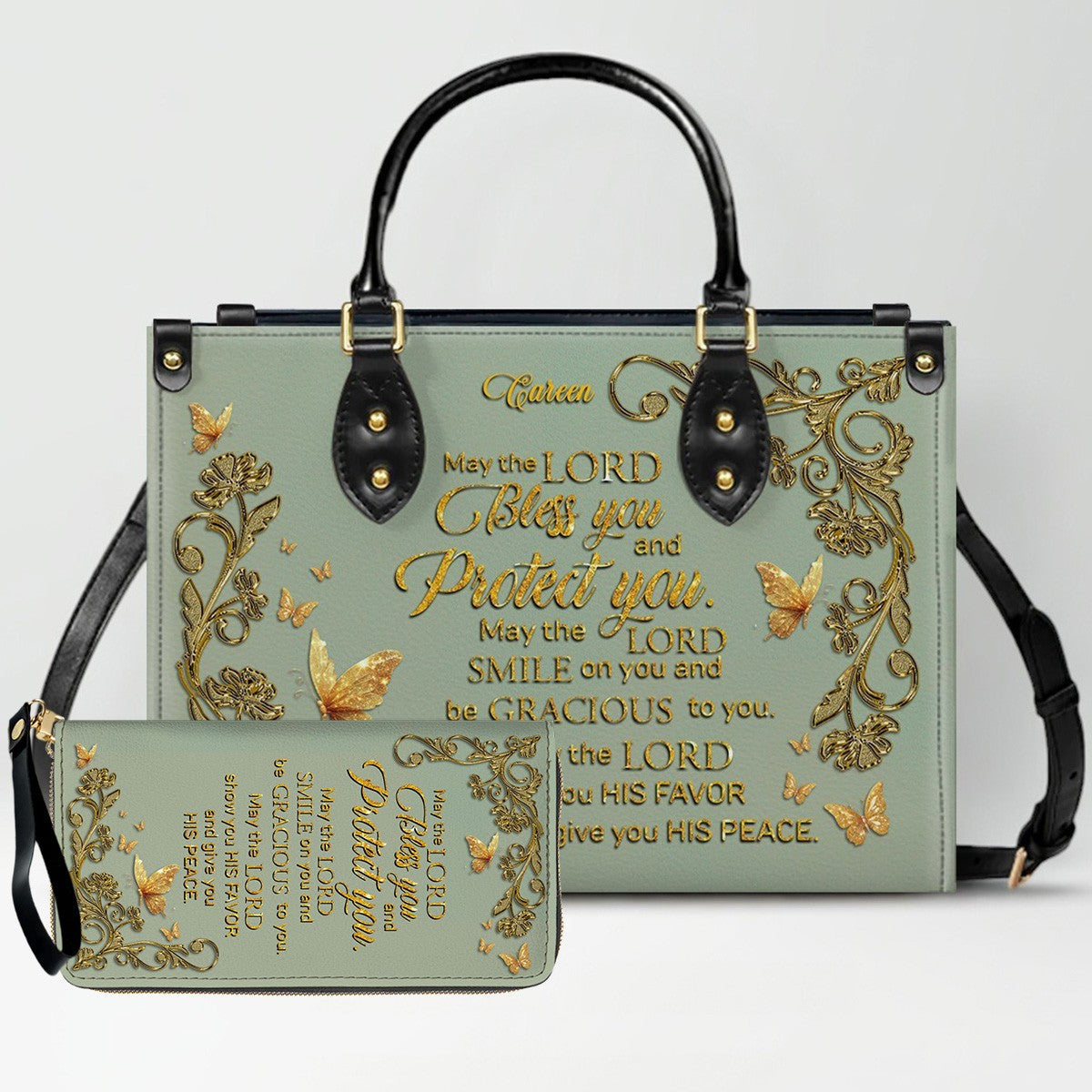 Personalized Leather Handbag & Long Wallet Set – Christian Bible Verse Gift for Women | CHRISTIANARTBAG CAB020226
