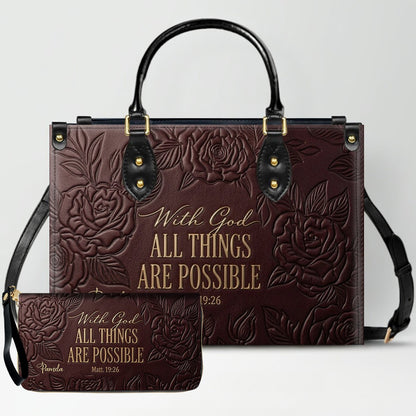 Personalized Leather Handbag with Bible Verse "With God All Things Are Possible" | CHRISTIANARTBAG 01073026