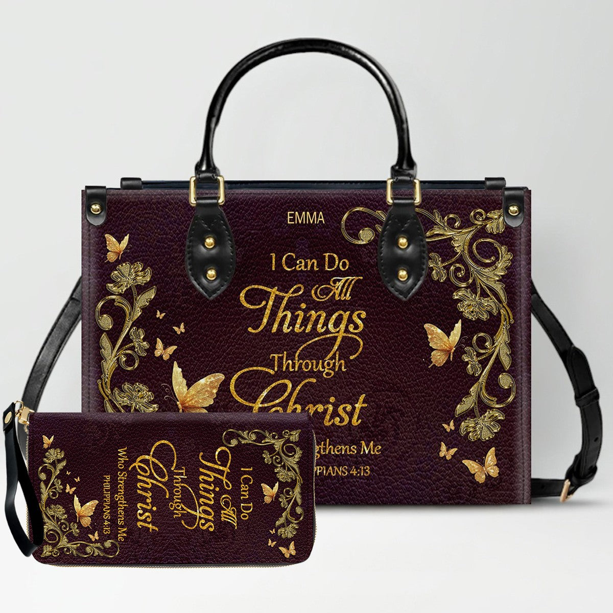 CHRISTIANARTBAG Personalized Leather Handbag with Bible Verse – Custom Name & Color Christian Gift for Women - CAB020226