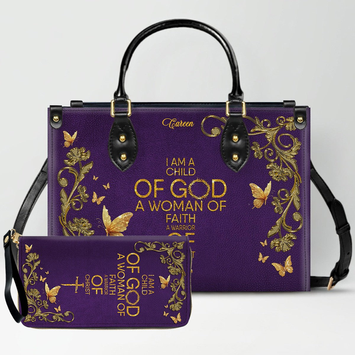 Personalized Leather Handbag with Custom Name & Bible Verse - Personalized Christian Leather Handbag & Wallet Set | CHRISTIANARTBAG™ CAB01012626