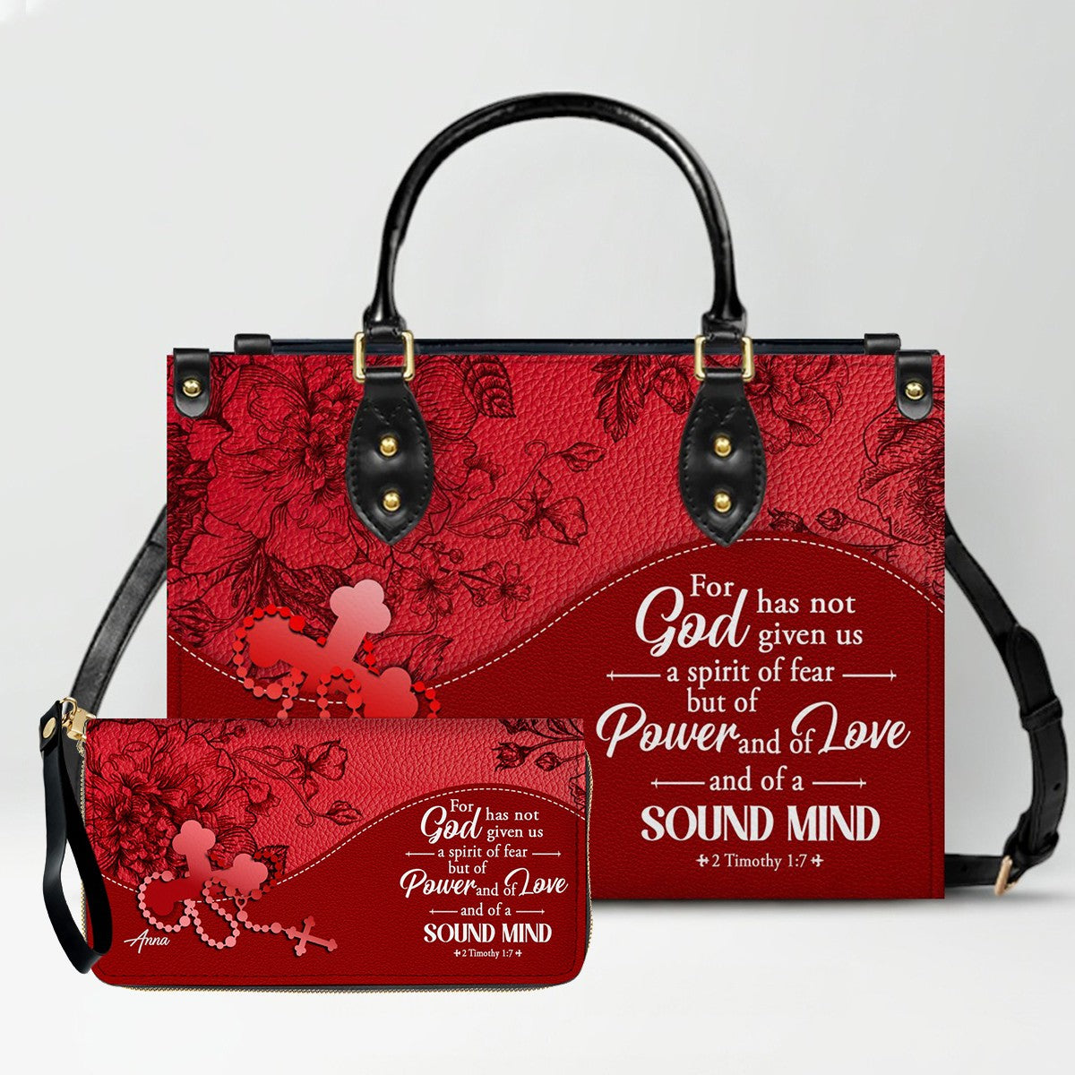 SET Personalized Christian Leather Handbag and Clutch Purse – Red Bible Verse Gift for Women of Faith | CHRISTIANARTBAG