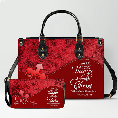 SET Personalized Christian Leather Handbag and Clutch Purse – Red Bible Verse Gift for Women of Faith | CHRISTIANARTBAG