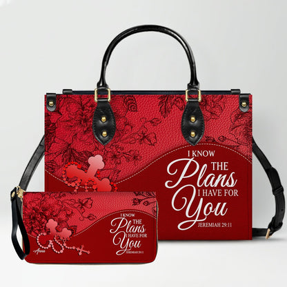 SET Personalized Christian Leather Handbag and Clutch Purse – Red Bible Verse Gift for Women of Faith | CHRISTIANARTBAG