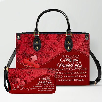 SET Personalized Christian Leather Handbag and Clutch Purse – Red Bible Verse Gift for Women of Faith | CHRISTIANARTBAG