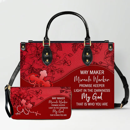 SET Personalized Christian Leather Handbag and Clutch Purse – Red Bible Verse Gift for Women of Faith | CHRISTIANARTBAG