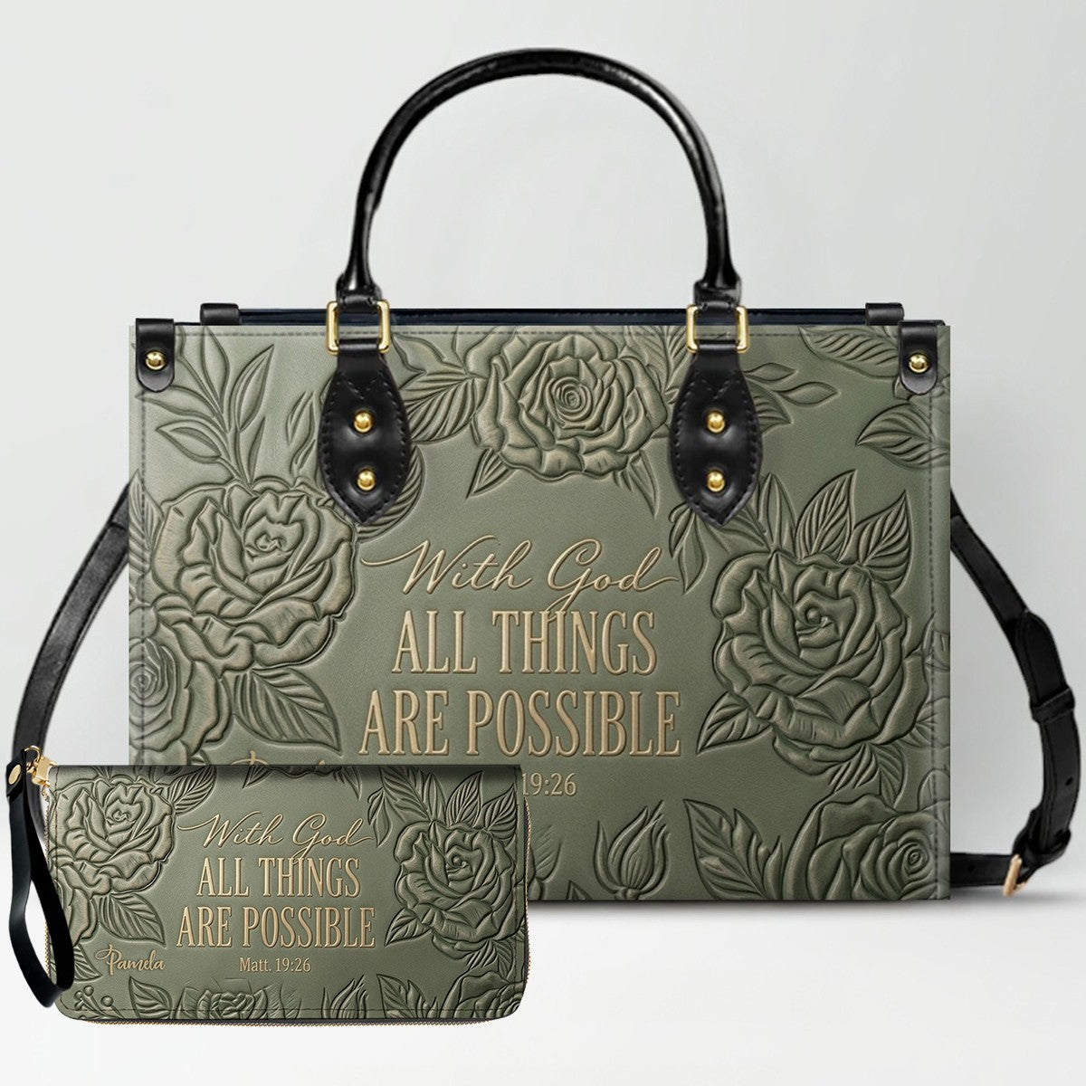 Personalized Leather Handbag with Bible Verse "With God All Things Are Possible" | CHRISTIANARTBAG 01073026
