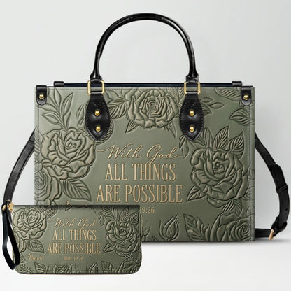 Personalized Leather Handbag with Bible Verse "With God All Things Are Possible" | CHRISTIANARTBAG 01073026