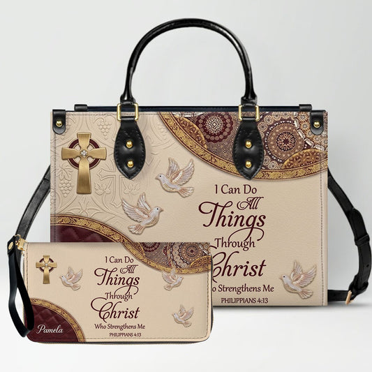 CHRISTIANARTBAG Personalized Leather Handbag and Long Wallet Set, Custom Name Scripture Bible Verse Tote Bag, Christian Gifts for Women CAB01101826