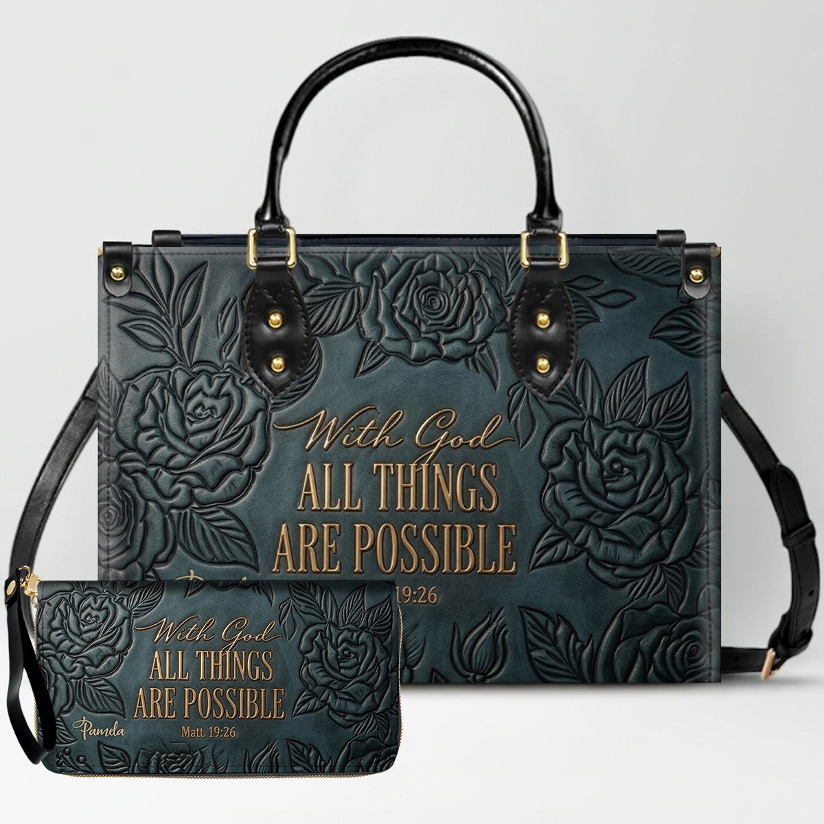 Personalized Leather Handbag with Bible Verse "With God All Things Are Possible" | CHRISTIANARTBAG 01073026