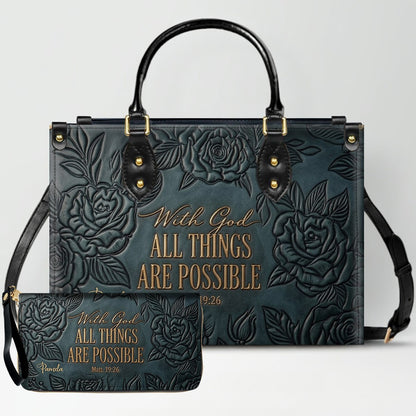 Personalized Leather Handbag with Bible Verse "With God All Things Are Possible" | CHRISTIANARTBAG 01073026