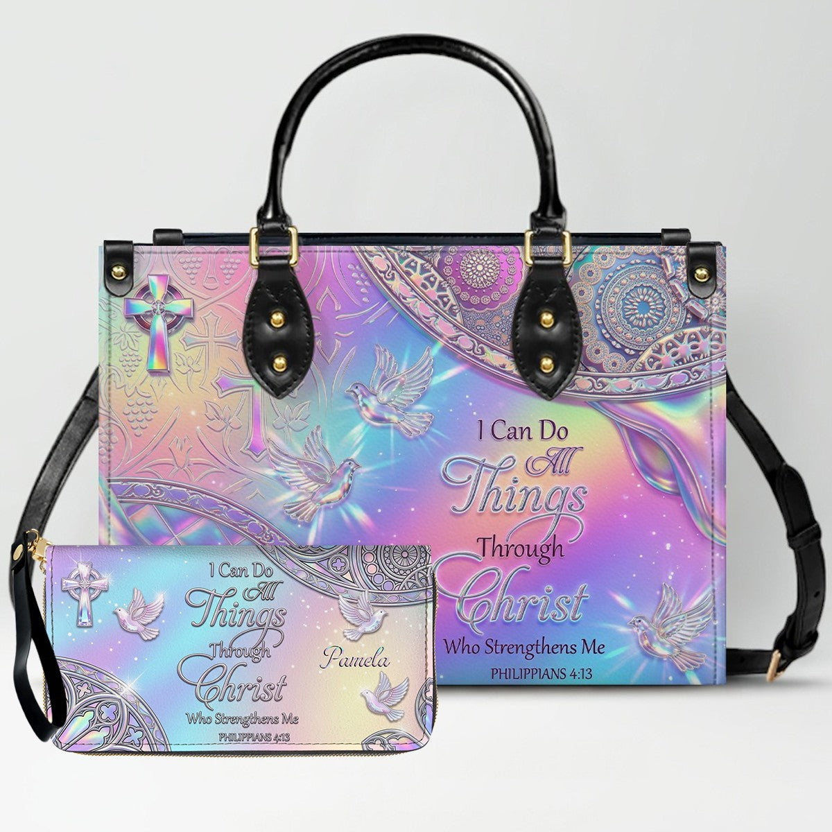 Personalized Christian Leather Handbag - I Can Do All Things Through Christ Verse - Custom Name Faith Purse | CHRISTIANARTBAG CAb01100626
