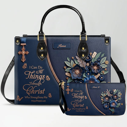 Custom Name Christian Leather Handbag by CHRISTIANARTBAG | I Can Do All Things Shoulder Bag Deep Forest Green, Religious Floral Gift for Her CAB01070226