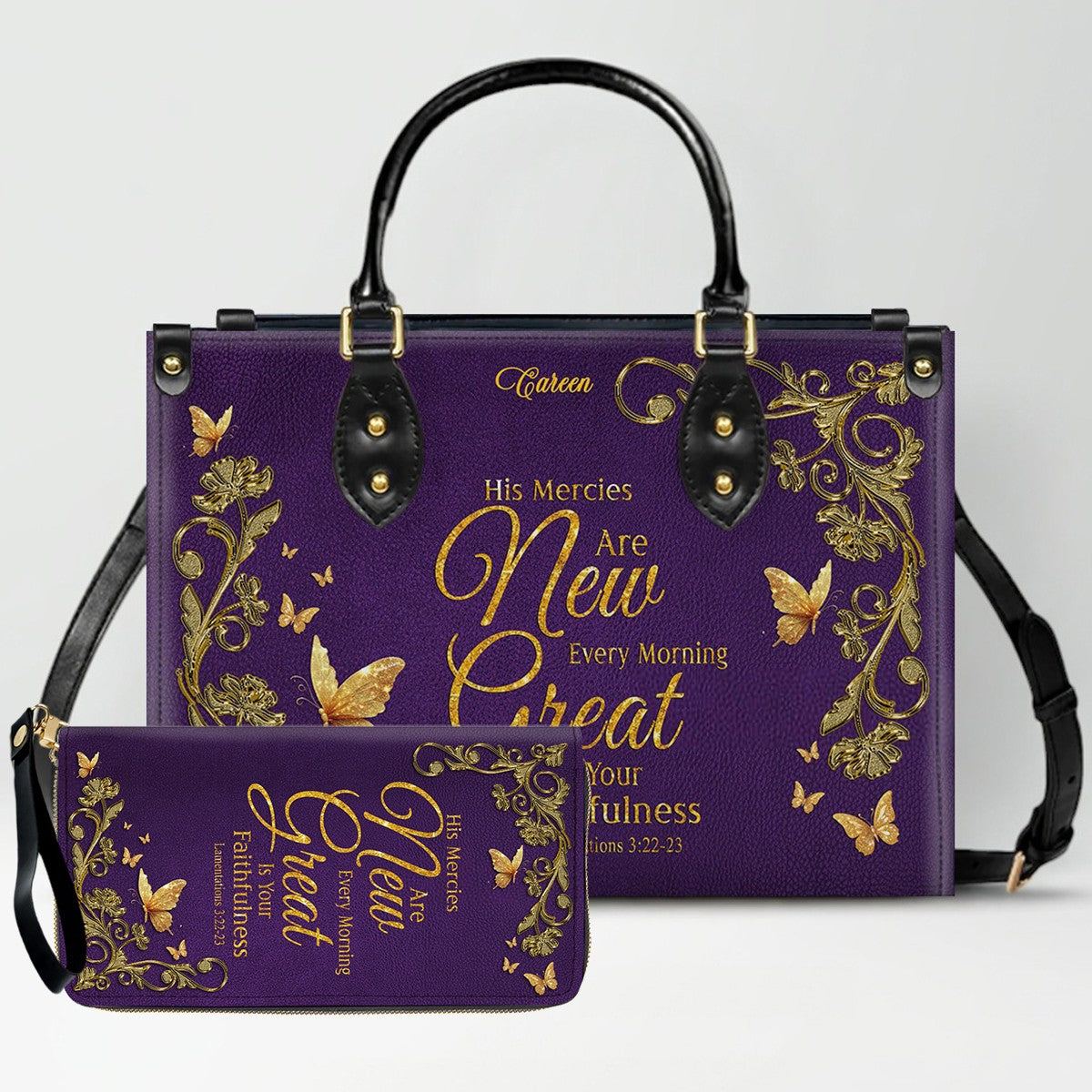 Personalized Leather Handbag with Custom Name & Bible Verse - Personalized Christian Leather Handbag & Wallet Set | CHRISTIANARTBAG™ CAB01012626