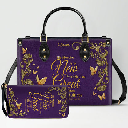 Personalized Leather Handbag with Custom Name & Bible Verse - Personalized Christian Leather Handbag & Wallet Set | CHRISTIANARTBAG™ CAB01012626