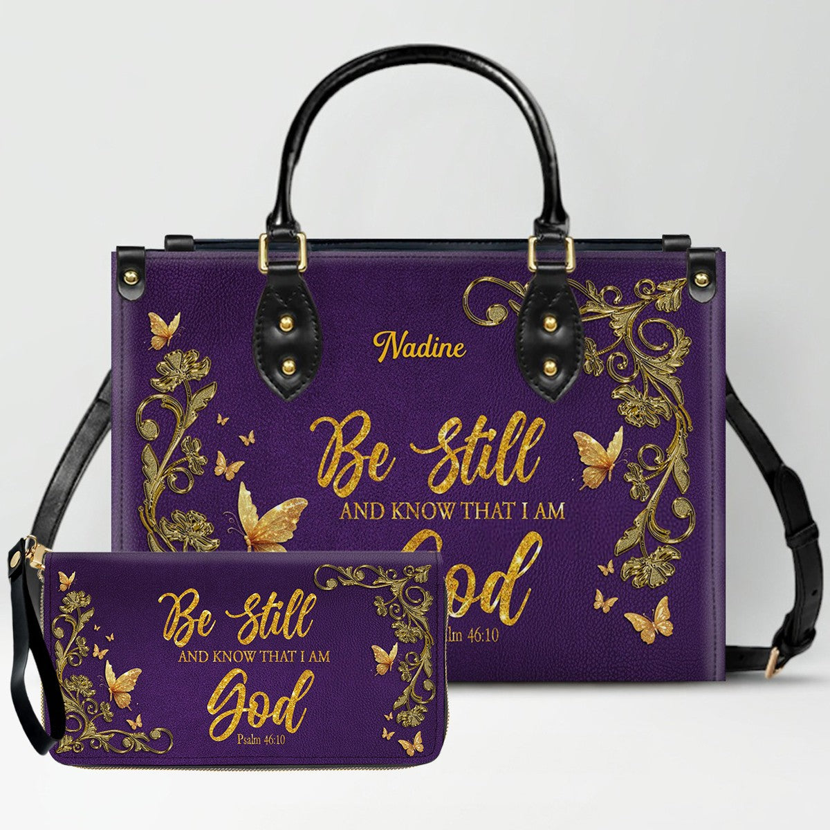 Personalized Leather Handbag with Custom Name & Bible Verse - Personalized Christian Leather Handbag & Wallet Set | CHRISTIANARTBAG™ CAB01012626