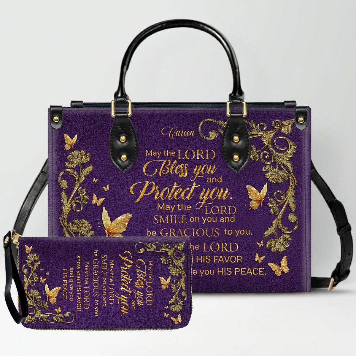Personalized Leather Handbag with Custom Name & Bible Verse - Personalized Christian Leather Handbag & Wallet Set | CHRISTIANARTBAG™ CAB01012626