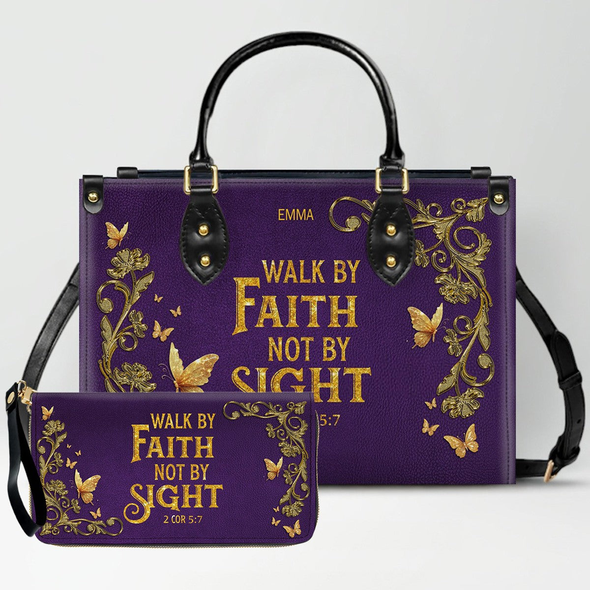 Personalized Leather Handbag with Custom Name & Bible Verse - Personalized Christian Leather Handbag & Wallet Set | CHRISTIANARTBAG™ CAB01012626
