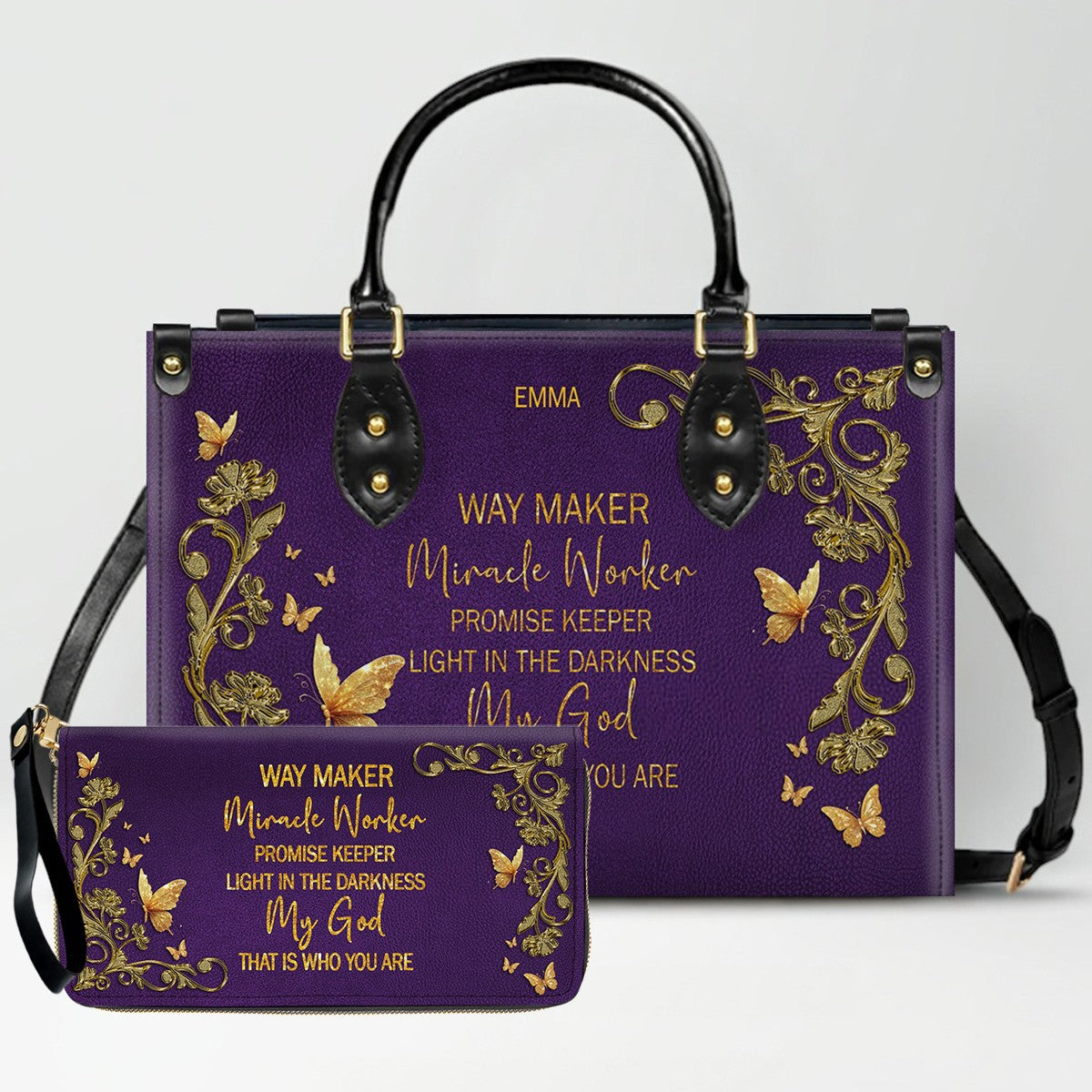 Personalized Leather Handbag with Custom Name & Bible Verse - Personalized Christian Leather Handbag & Wallet Set | CHRISTIANARTBAG™ CAB01012626