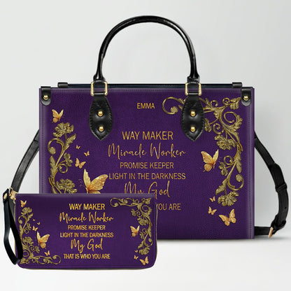 Personalized Leather Handbag with Custom Name & Bible Verse - Personalized Christian Leather Handbag & Wallet Set | CHRISTIANARTBAG™ CAB01012626