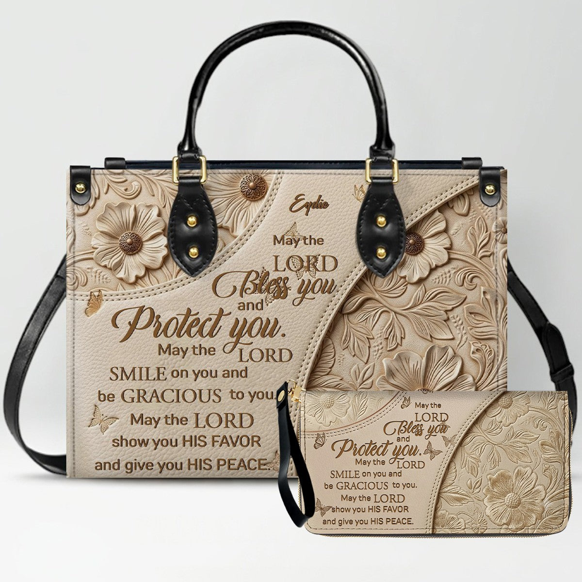 Personalized Bible Verse Leather Handbag & Wallet Set | Custom Christian Purse Set - CHRISTIANARTBAG 02080826