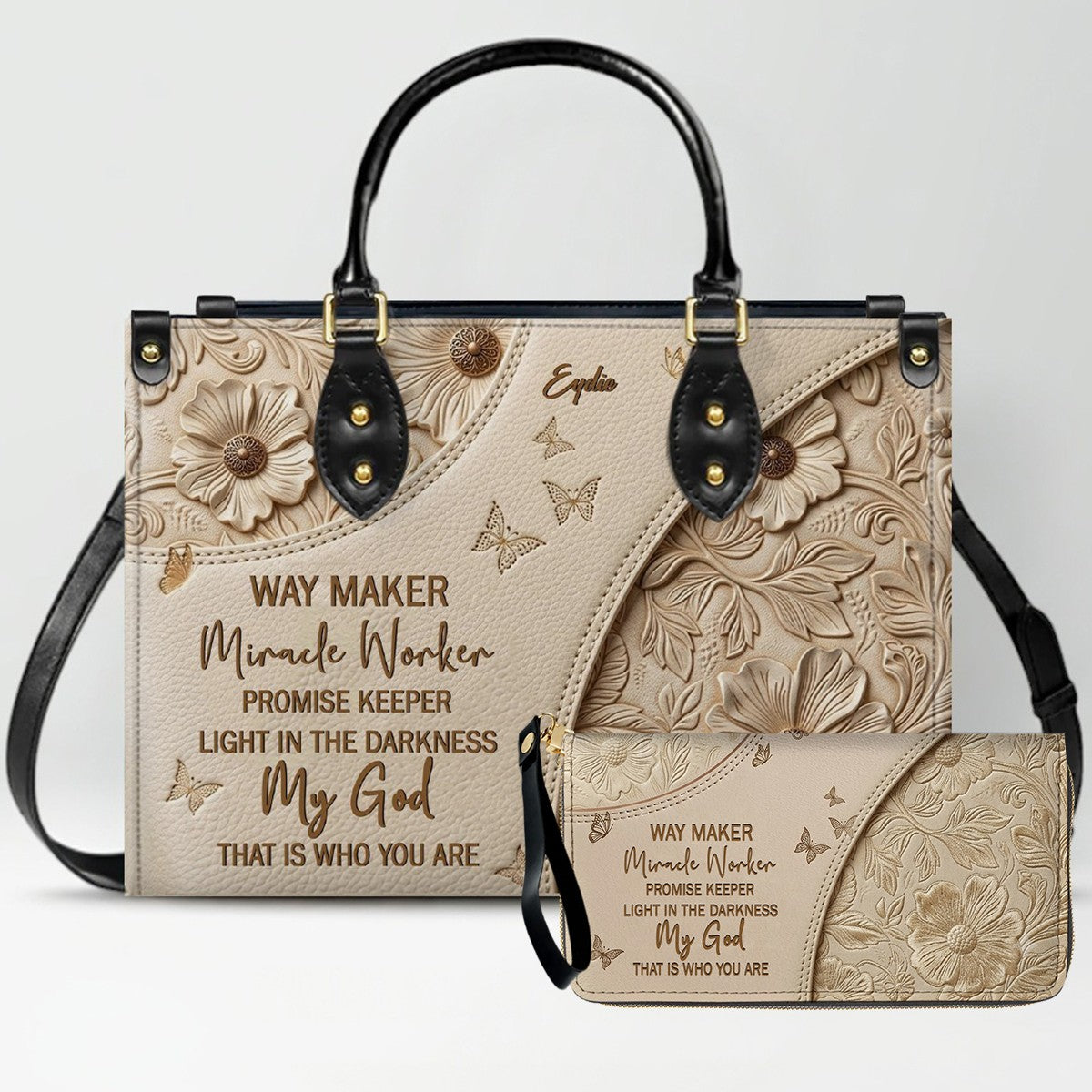 Personalized Bible Verse Leather Handbag & Wallet Set | Custom Christian Purse Set - CHRISTIANARTBAG 02080826