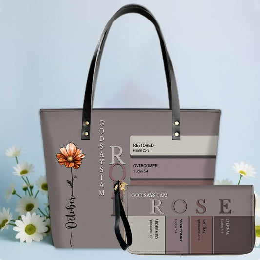 SET - Personalized Leather Tote Bag with Bible Verses – Uncover the sacred meaning of your name – Custom Faith-Inspired Handbag | CHRISTIANARTBAG Leather TOTE Bag