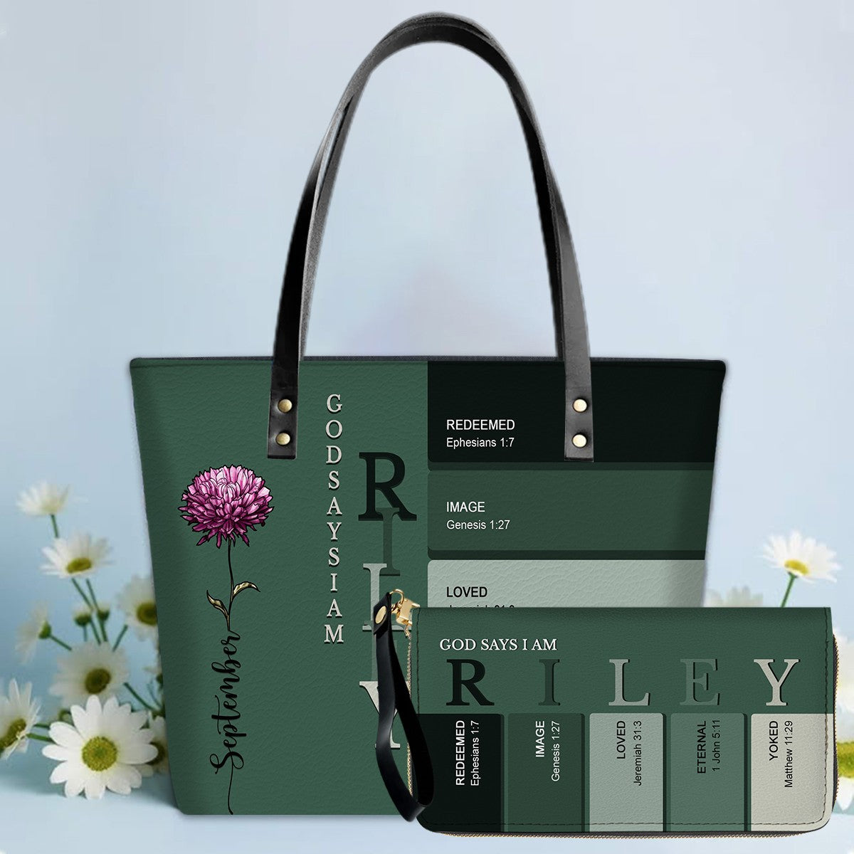 SET - Personalized Leather Tote Bag with Bible Verses – Uncover the sacred meaning of your name – Custom Faith-Inspired Handbag | CHRISTIANARTBAG Leather TOTE Bag