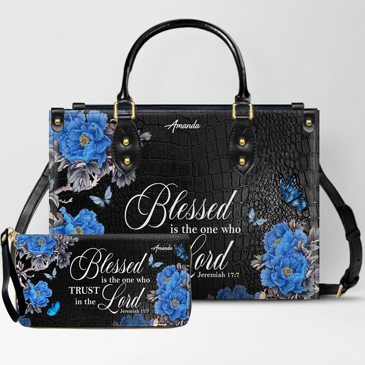 Personalized Christian Leather Handbag & Long Wallet Set – Christian Bible Verse Bag | CHRISTIANARTBAG CAB01012326