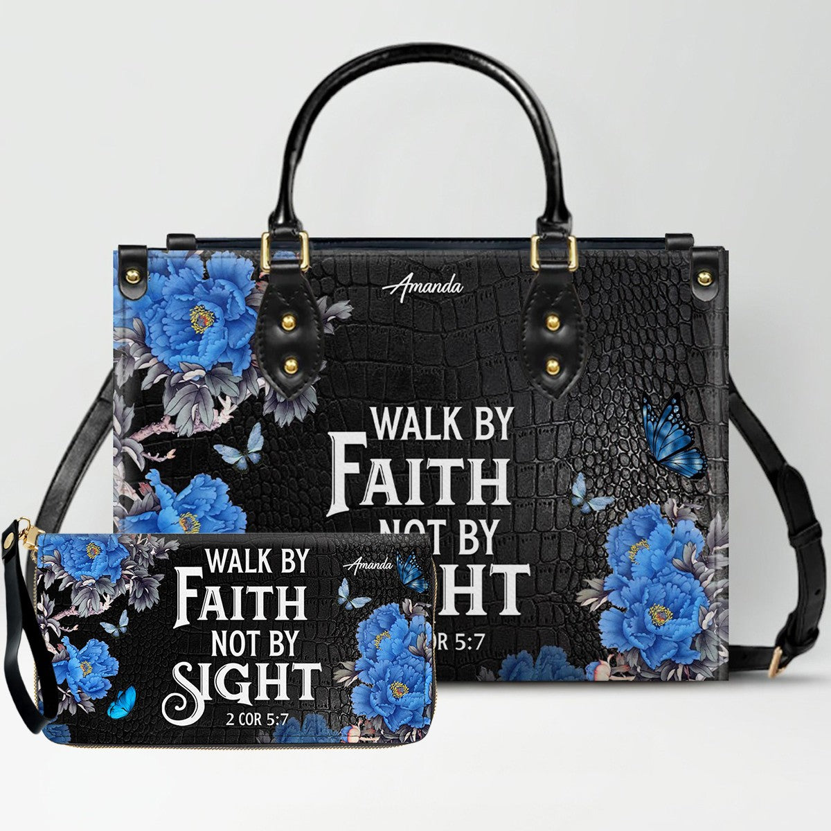 Personalized Christian Leather Handbag & Long Wallet Set – Christian Bible Verse Bag | CHRISTIANARTBAG CAB01012326