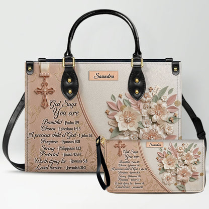 CHRISTIANARTBAG Personalized Leather Handbag and Wallet Set | Beige Custom Name Cross Purse & Long Wristlet Clutch CAB01061626
