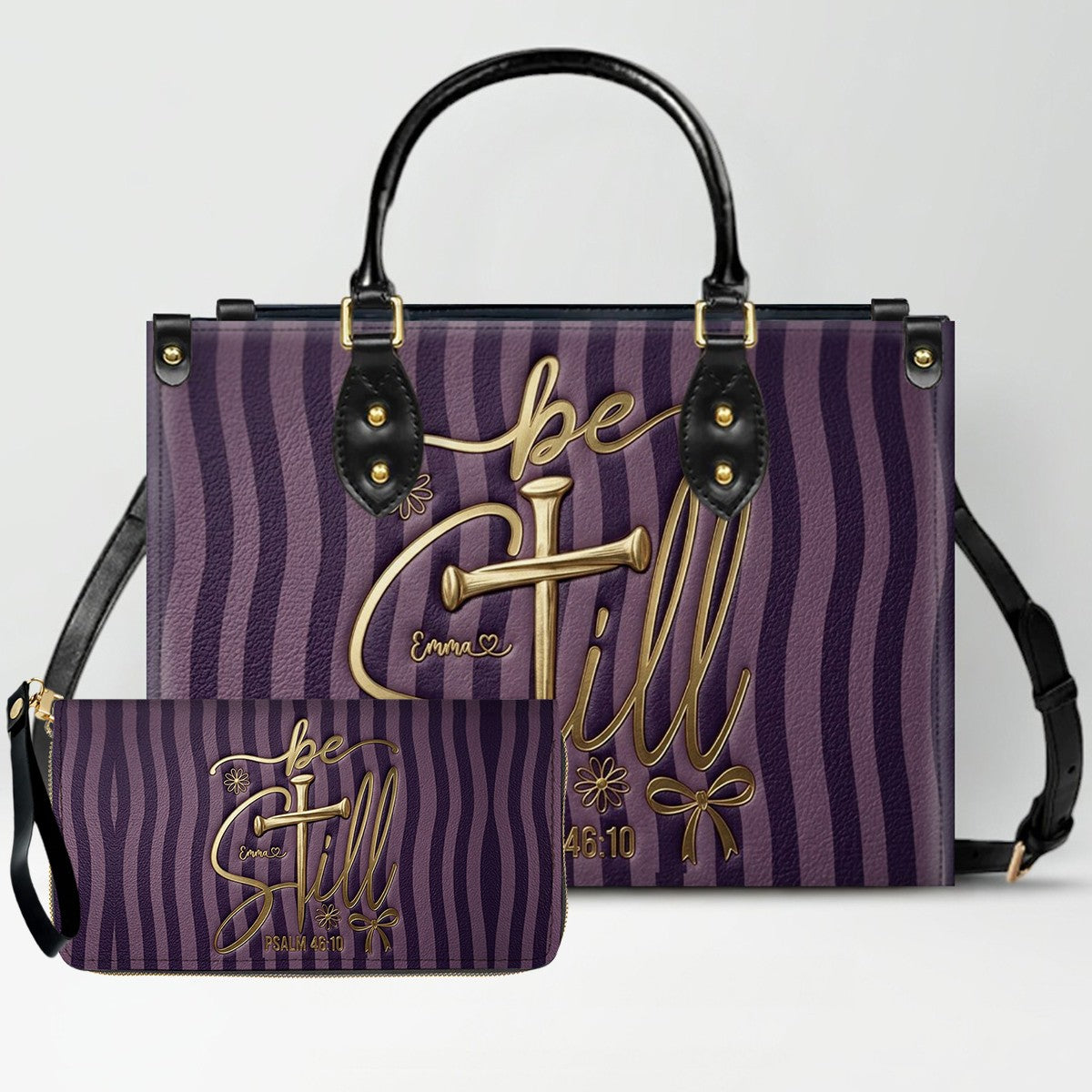 Personalized Be Still Psalm 46:10 Cross Leather Handbag for Women - CHRISTIANARTBAG | Custom Faith Purse in Pink CAB01101026