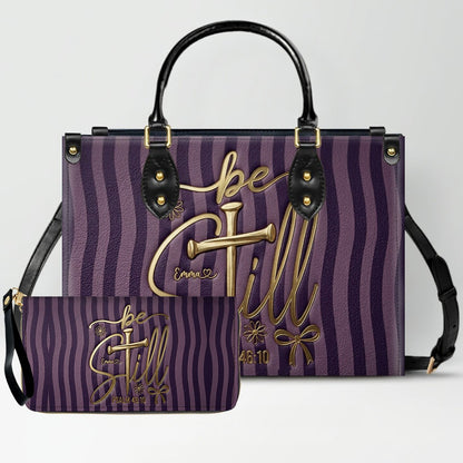 Personalized Be Still Psalm 46:10 Cross Leather Handbag for Women - CHRISTIANARTBAG | Custom Faith Purse in Pink CAB01101026