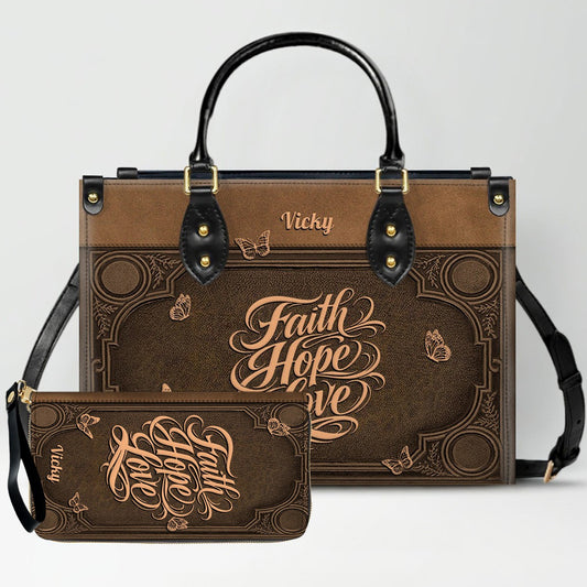 Custom Scripture Leather Tote & Wallet Set | Personalized Faith Gifts by CHRISTIANARTBAG CAB01072326