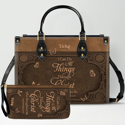 "I Can Do All Things" Inspirational Leather Bag & Wallet Set - Personalized Religious Gift - CHRISTIANARTBAG CAB0142326
