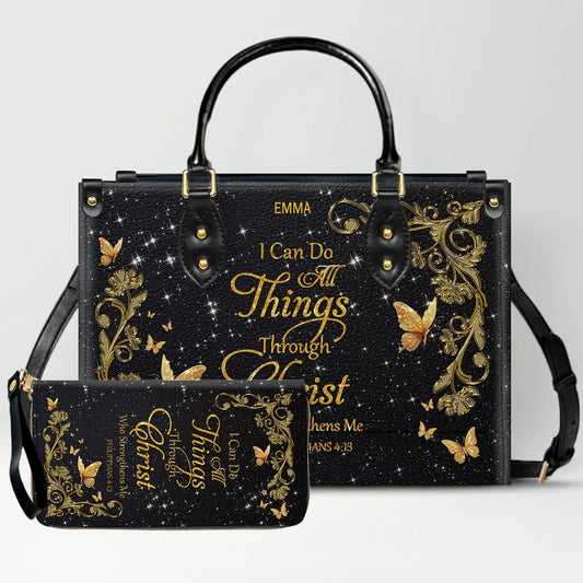 Personalized Christian Leather Handbag & Long Wallet Set | Custom Name & Bible Verse | ChristianArtBag CAB013126