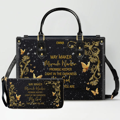 Personalized Christian Leather Handbag & Long Wallet Set | Custom Name & Bible Verse | ChristianArtBag CAB013126