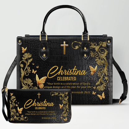 Personalized Leather Handbag With Long Wallet - Uncover the sacred meaning of your name - Custom Name & Color - CAB020626