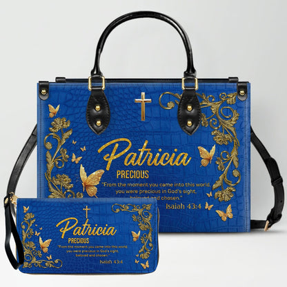 Personalized Leather Handbag With Long Wallet - Uncover the sacred meaning of your name - Custom Name & Color - CAB020626