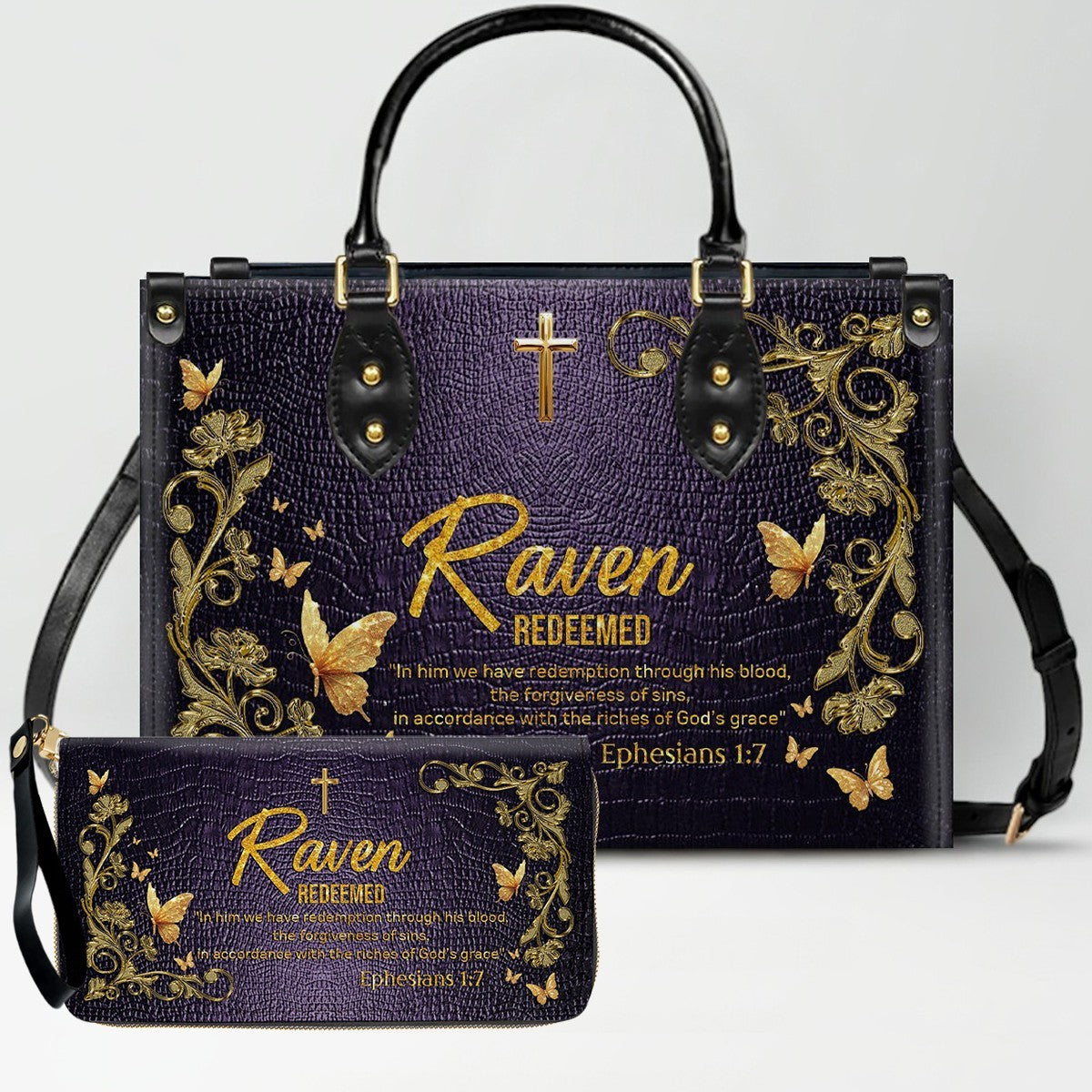 Personalized Leather Handbag With Long Wallet - Uncover the sacred meaning of your name - Custom Name & Color - CAB020626