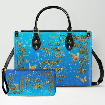 Personalized Christian Leather Handbag Set – Bible Verse Tote Bag & Matching Wallet for Women | Custom Name Gift CAB06030226