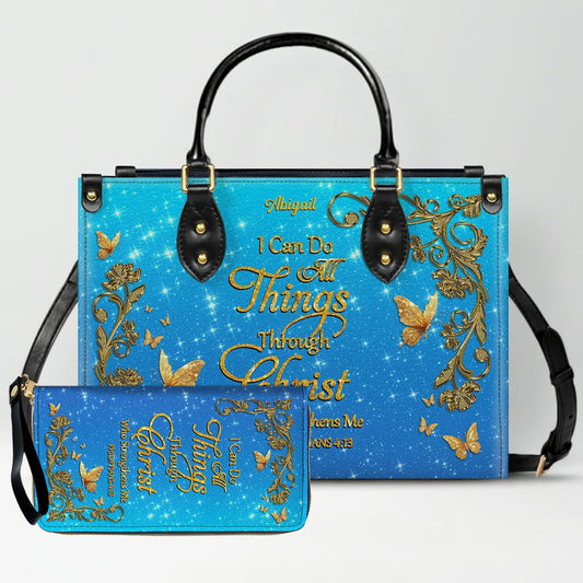Personalized Christian Leather Handbag Set – Bible Verse Tote Bag & Matching Wallet for Women | Custom Name Gift CAB06030226