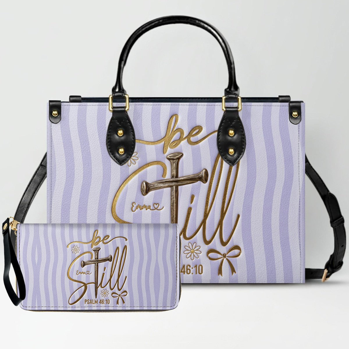 Personalized Be Still Psalm 46:10 Cross Leather Handbag for Women - CHRISTIANARTBAG | Custom Faith Purse in Pink CAB01101026